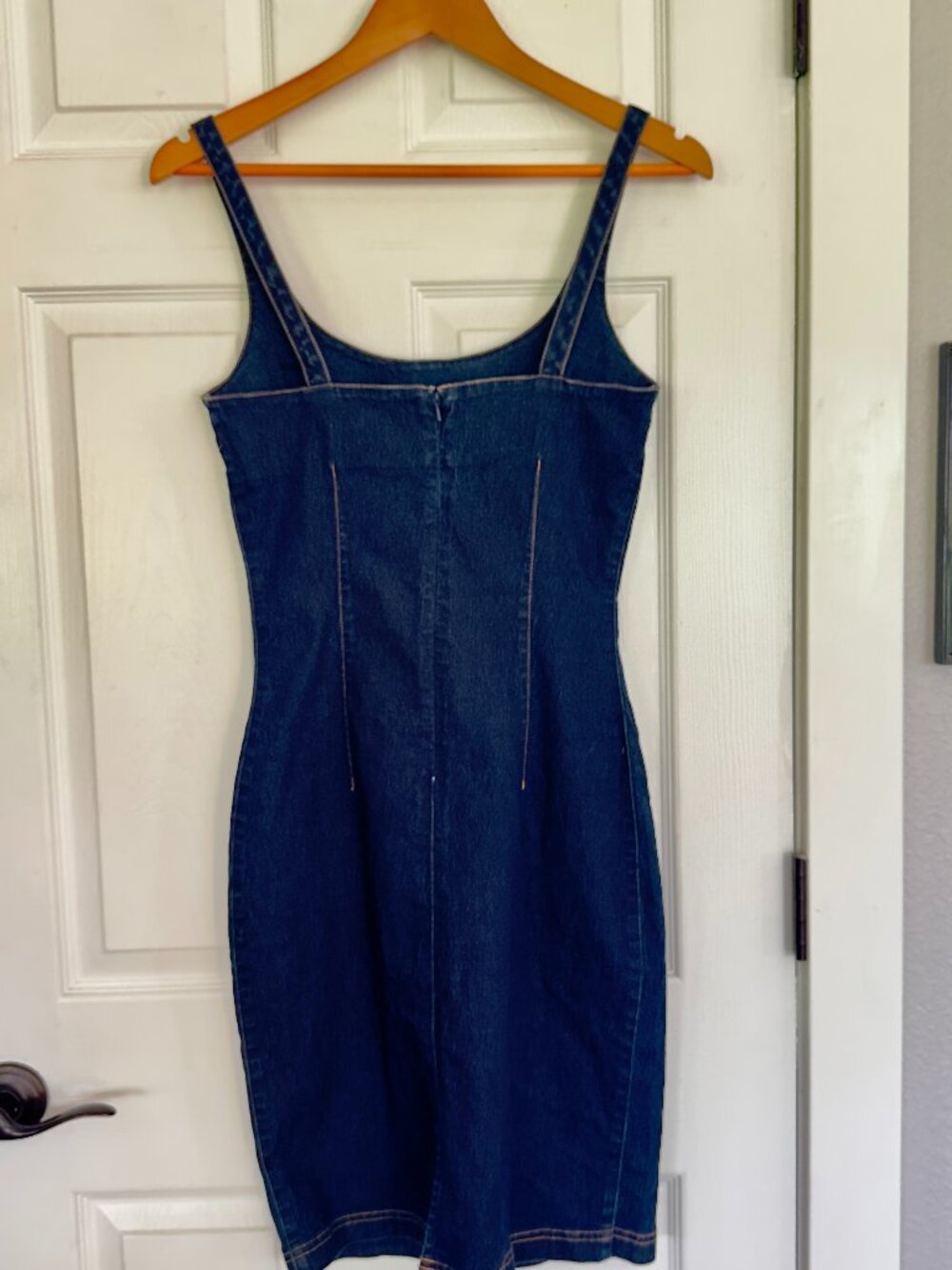 Moda International Stretch Denim Dress Size 4 | Bodycon Jumper Pinafore Mini Dre